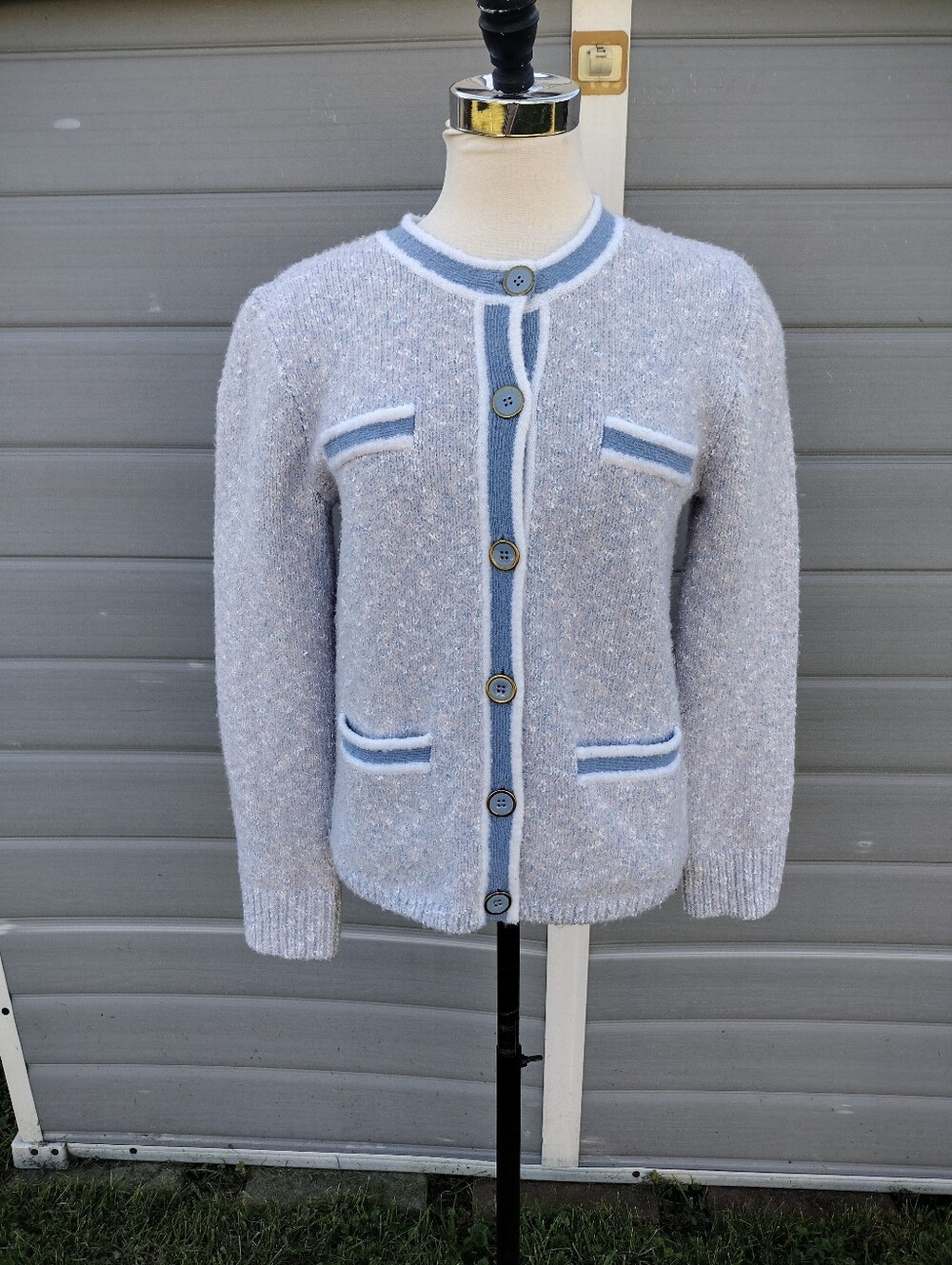 J. Crew Preppy Wool Blend Marled Sweater Lady Jacket in Lilac Seascape Size S